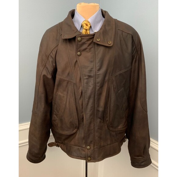 Vintage Georgetown Leather Design Jacket Mens XL Oversized Lined Patina 80s - Picture 1 of 10
